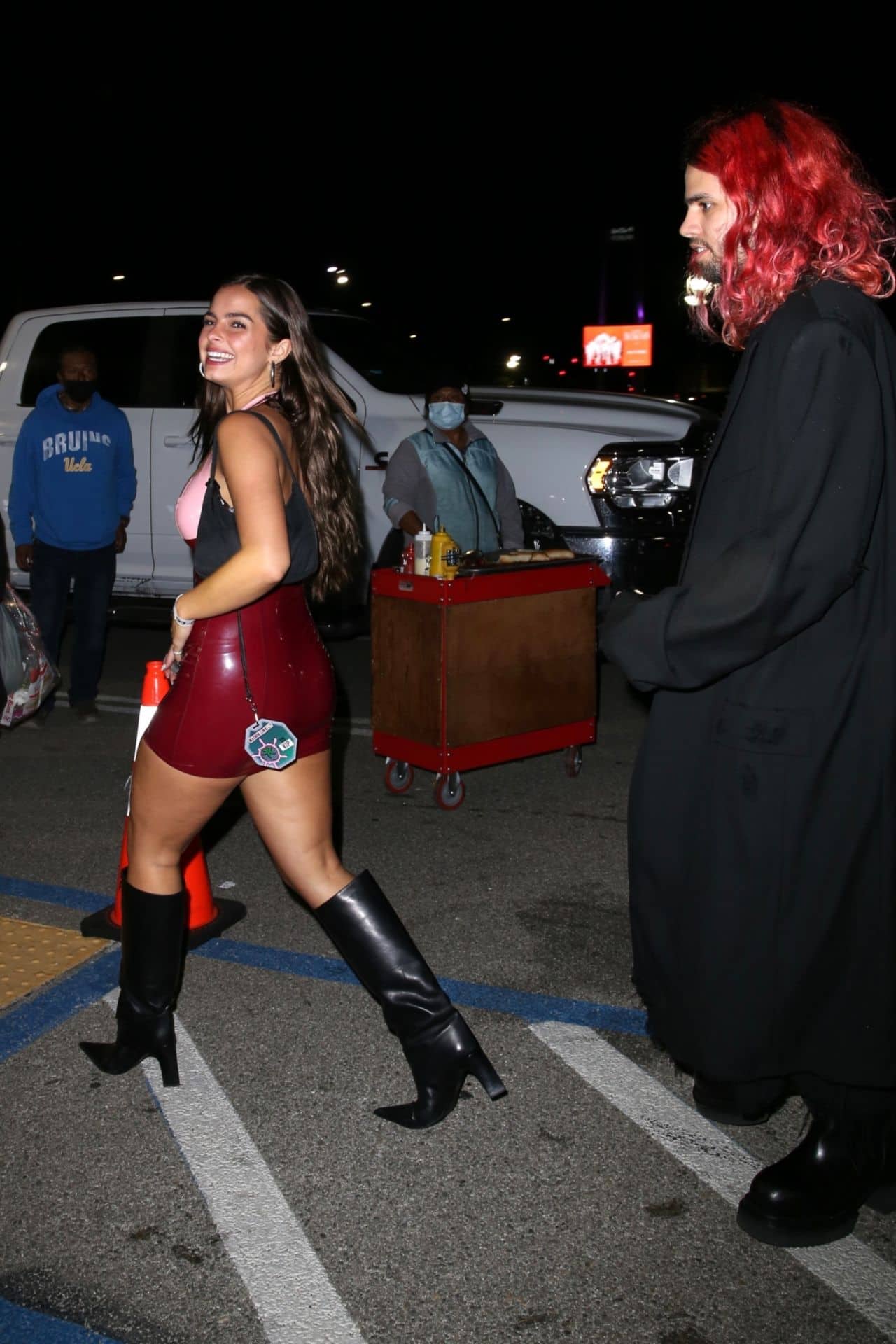 Addison Rae in a Mini Leather Dress Arriving at MGK's Concert in Inglewood