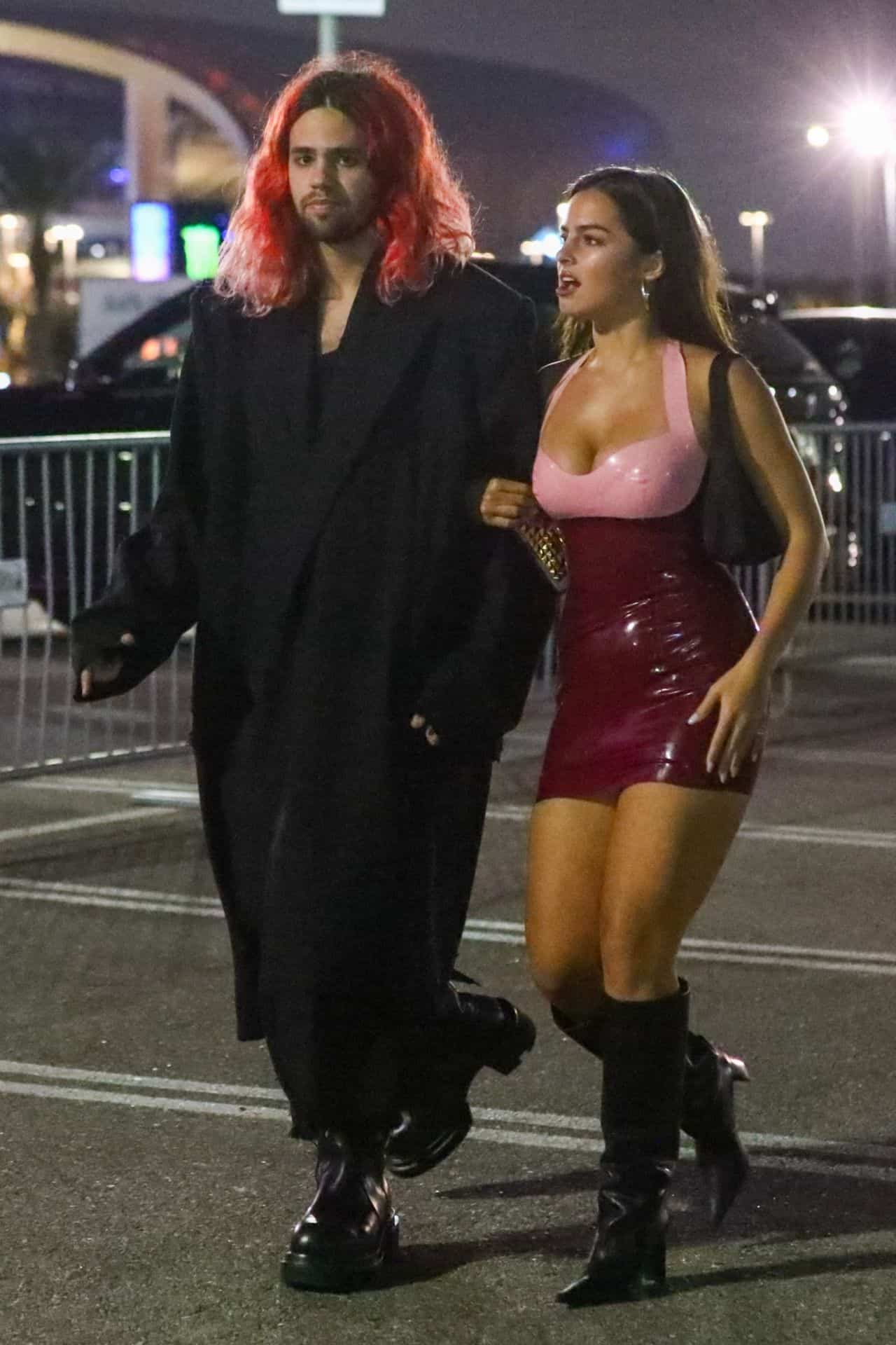 Addison Rae in a Mini Leather Dress Arriving at MGK's Concert in Inglewood