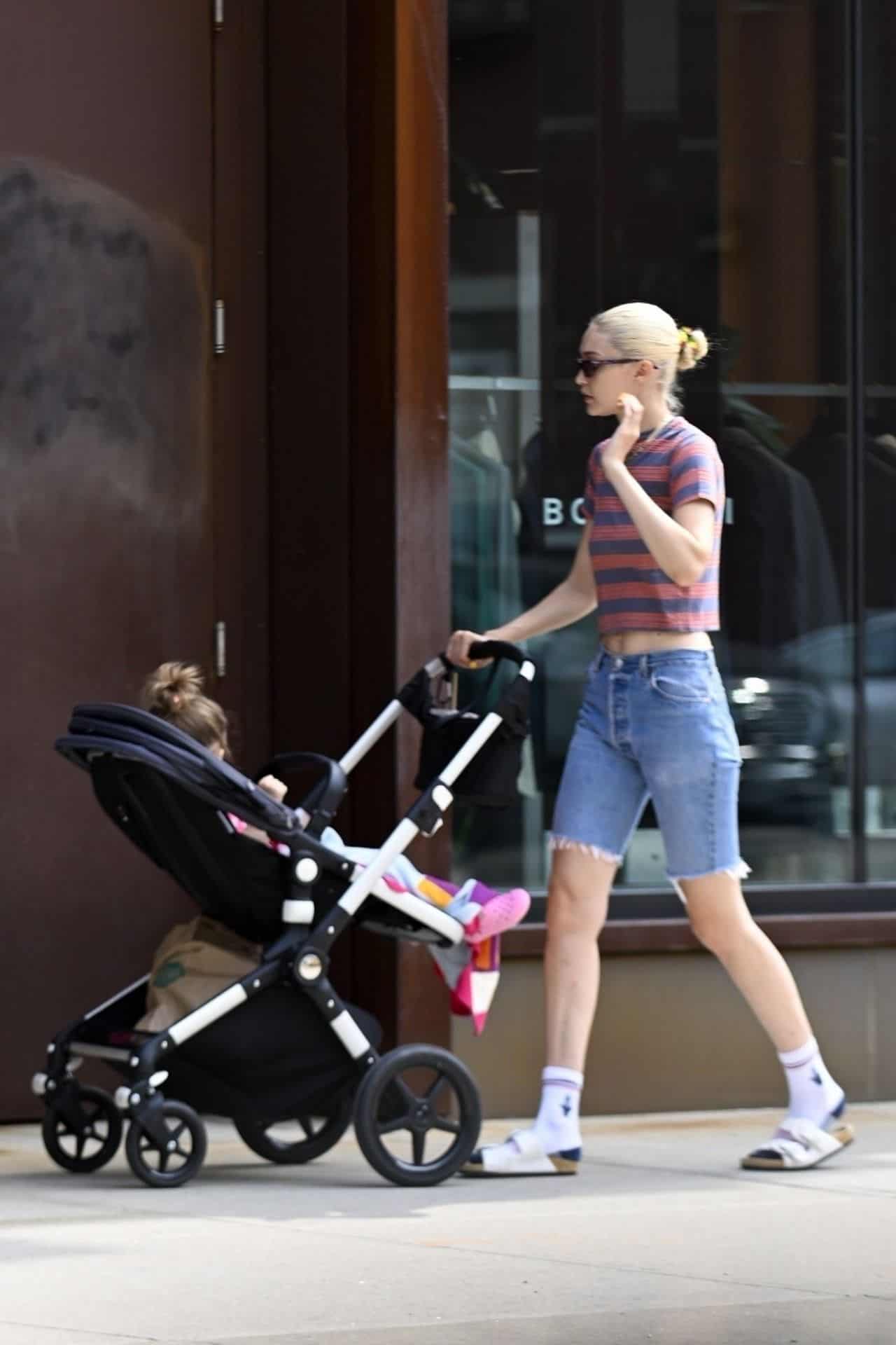 Gigi Hadid Takes her Daughter Khai for a Stroll Outside her Apartment in NY