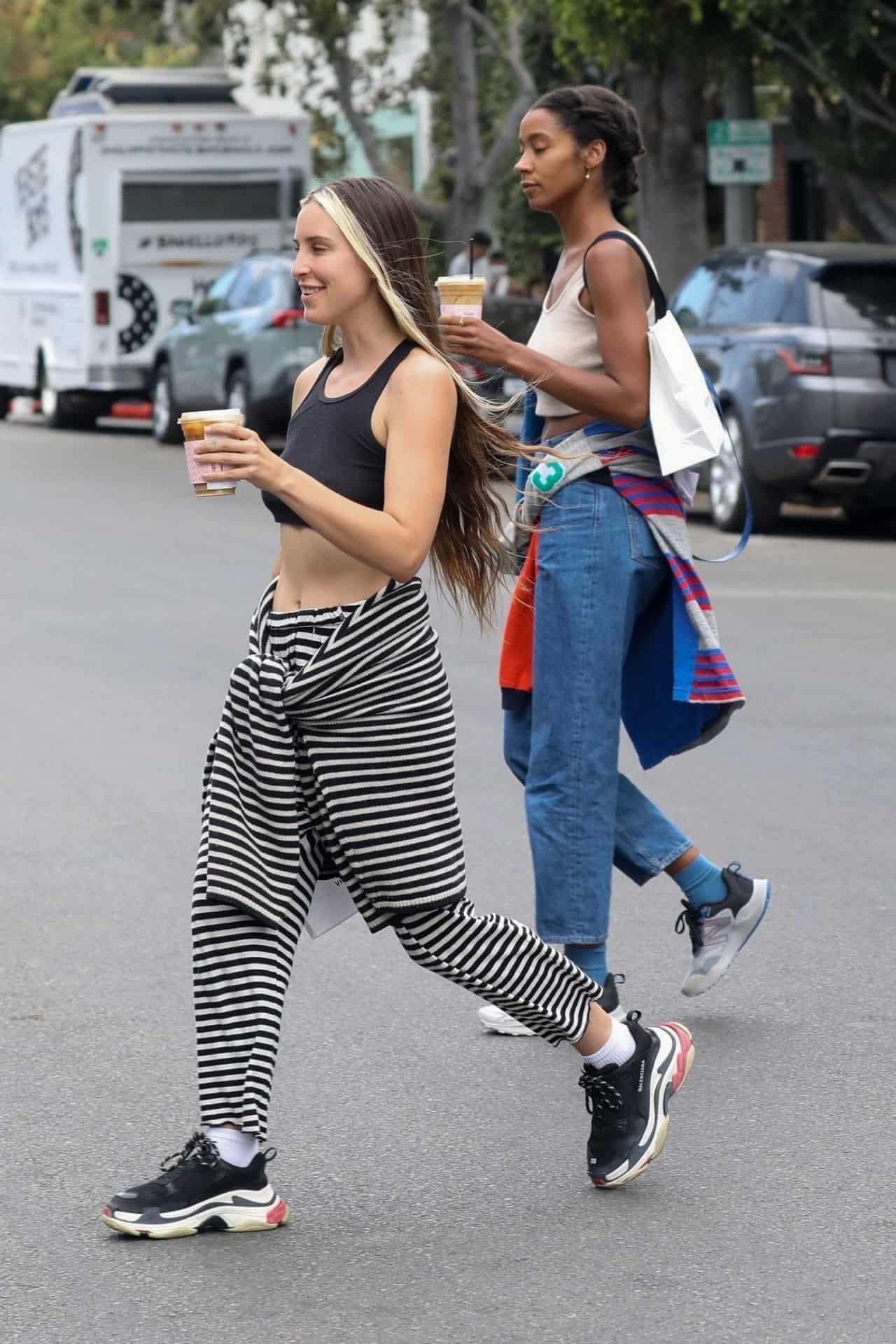 Scout Willis is Chic in Striped Pants and a Black Yoga Top in WeHo