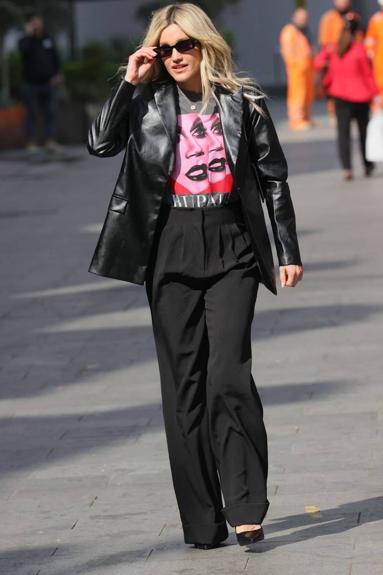 Ashley Roberts in a Print T-Shirt and Black Trousers - April 21, 2021 - 1