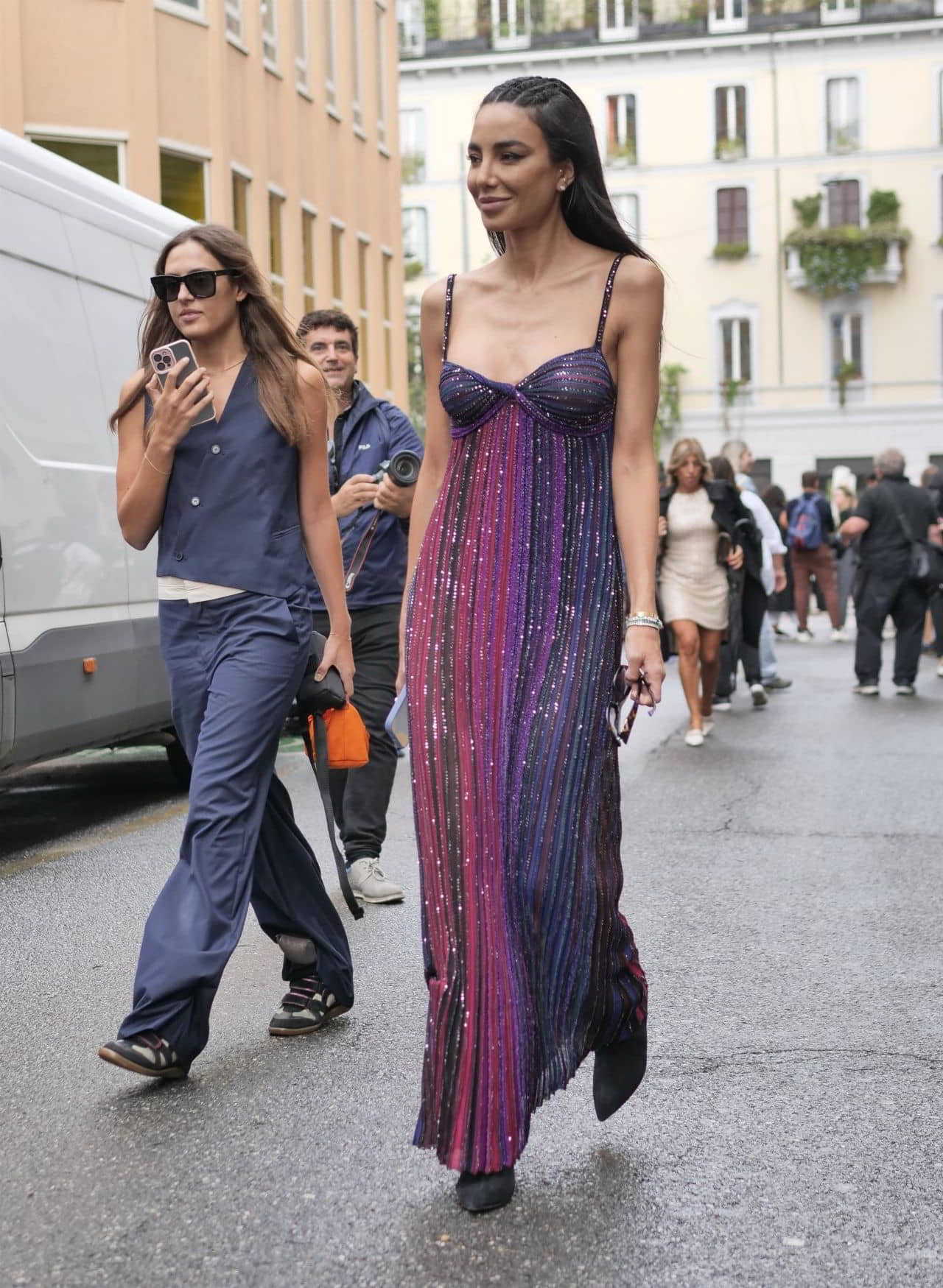 Chiara Biasi Wearing a Missoni Tank Top Dress with Paillettes Outside The Missoni Show in Milan, September 23, 2023 - 1