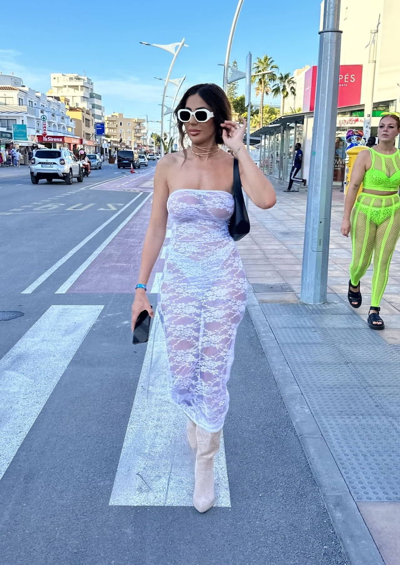 Chloe Ferry's Lace Dress and Cowboy Boots Look in Ibiza, August 31, 2023 - 1