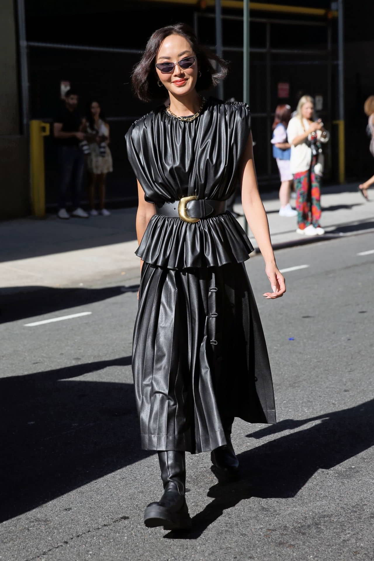 Chriselle Lim's Black Leather Dress at Altuzarra Show during NYFW, September 10, 2022 - 1