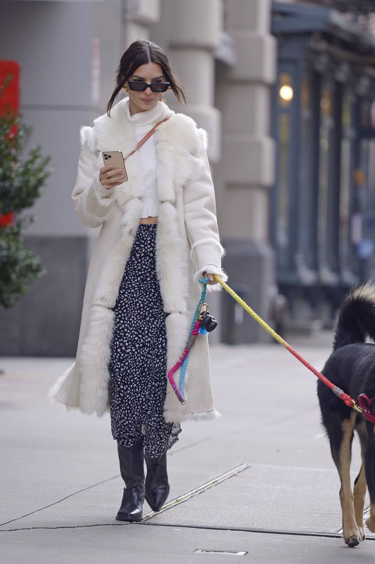 Emily Ratajkowski in a White Fur Coat in New York City, November 17, 2021 - 1