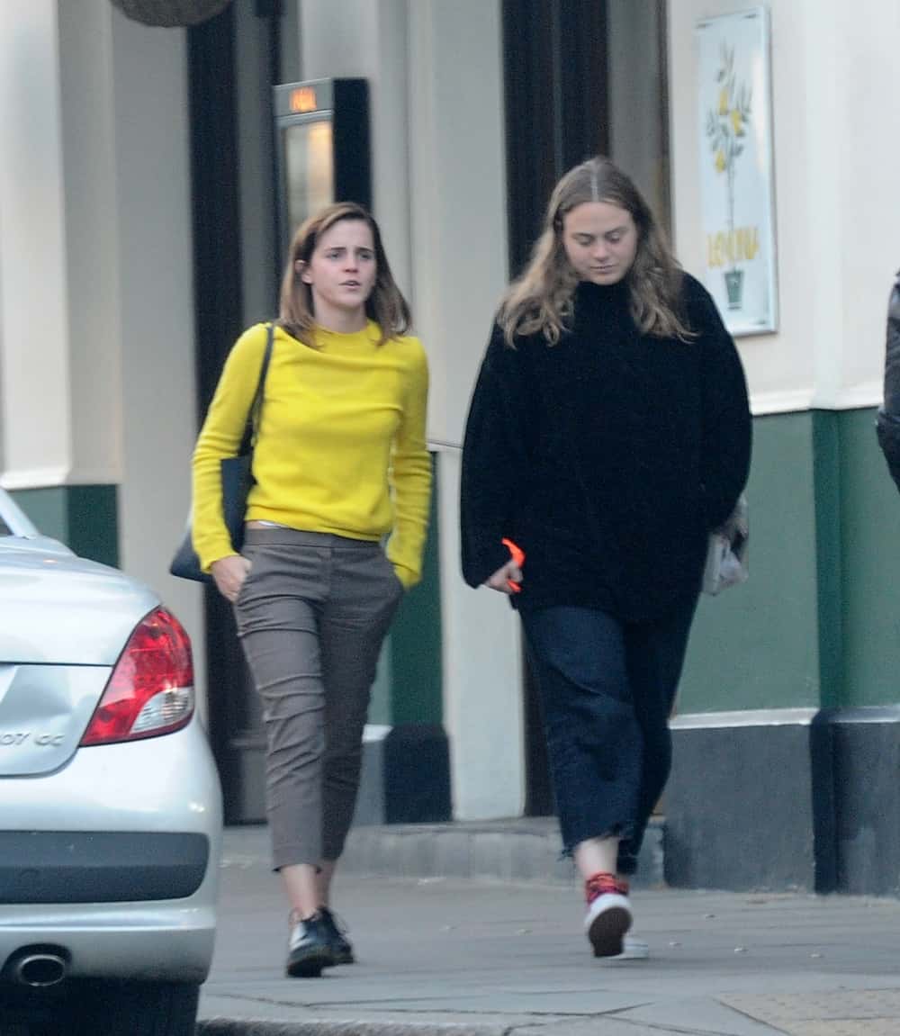 Emma Watson Chic In Yellow Sweater For Lunch Outing - 1