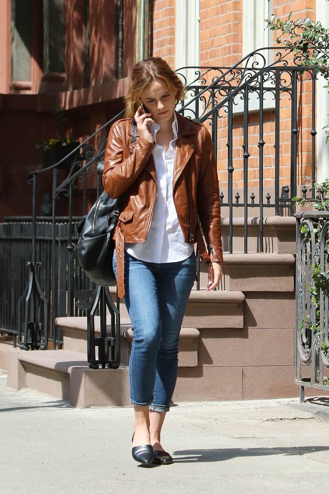 Emma Watson Sensational in Chic Leather Jacket and Skinny Jeans in New York City - 1