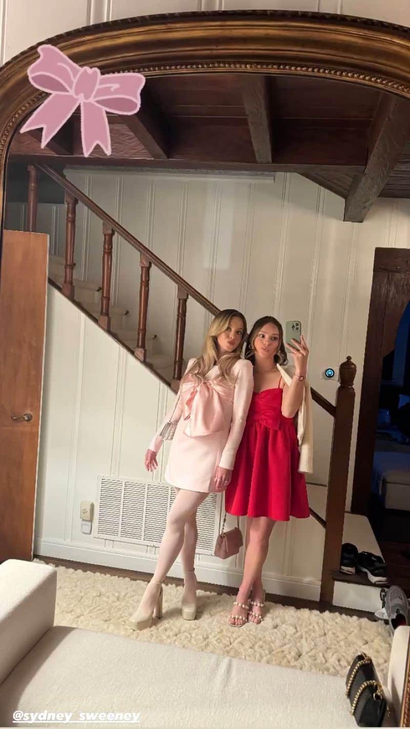 Sydney Sweeney Stuns in Pink Bow Mini Dress - February 11, 2024 Fashion Icon - 1