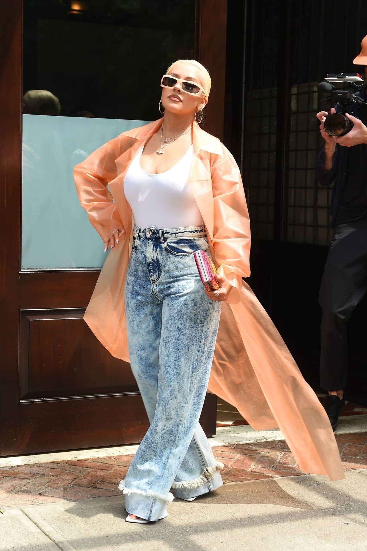 Christina Aguilera's Casual Look in a White Top and Jeans in New York, June 27, 2023 - 1