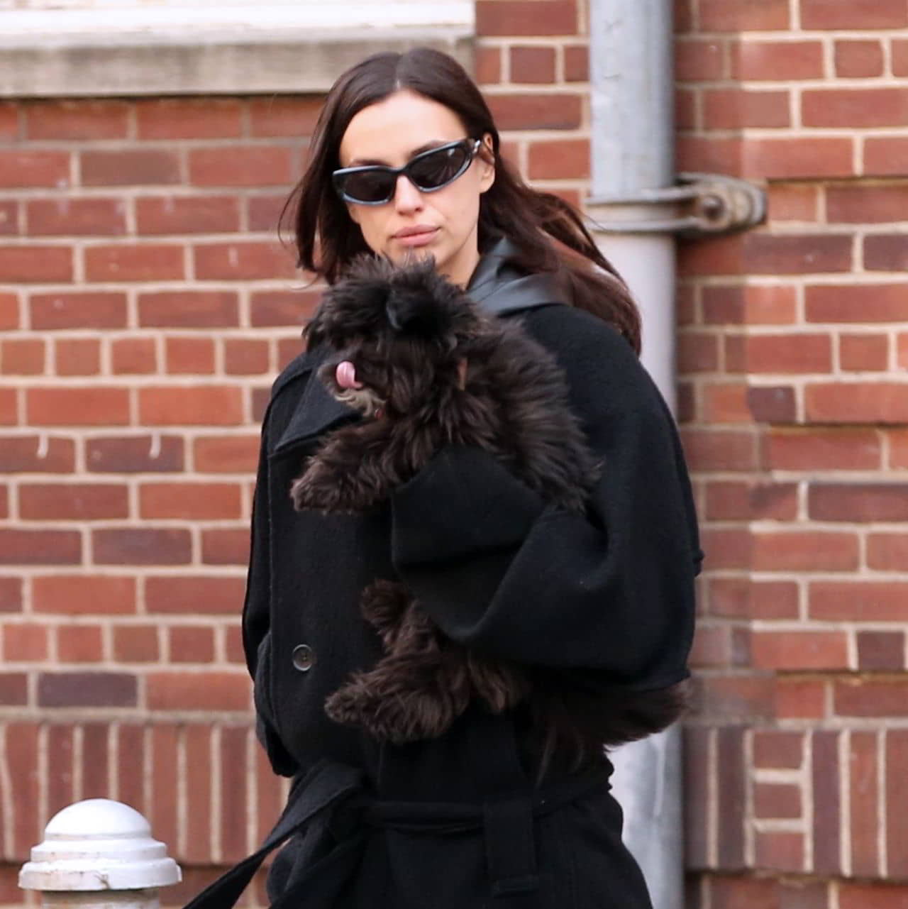 Irina Shayk Wearing Balenciaga Sunglasses and Black Coat in New York, December 5, 2023 - 1