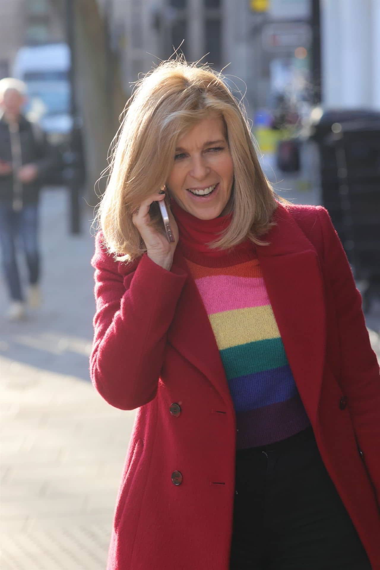 Kate Garraway in a Rainbow Top and Red Coat in London, January 13, 2022 - 1