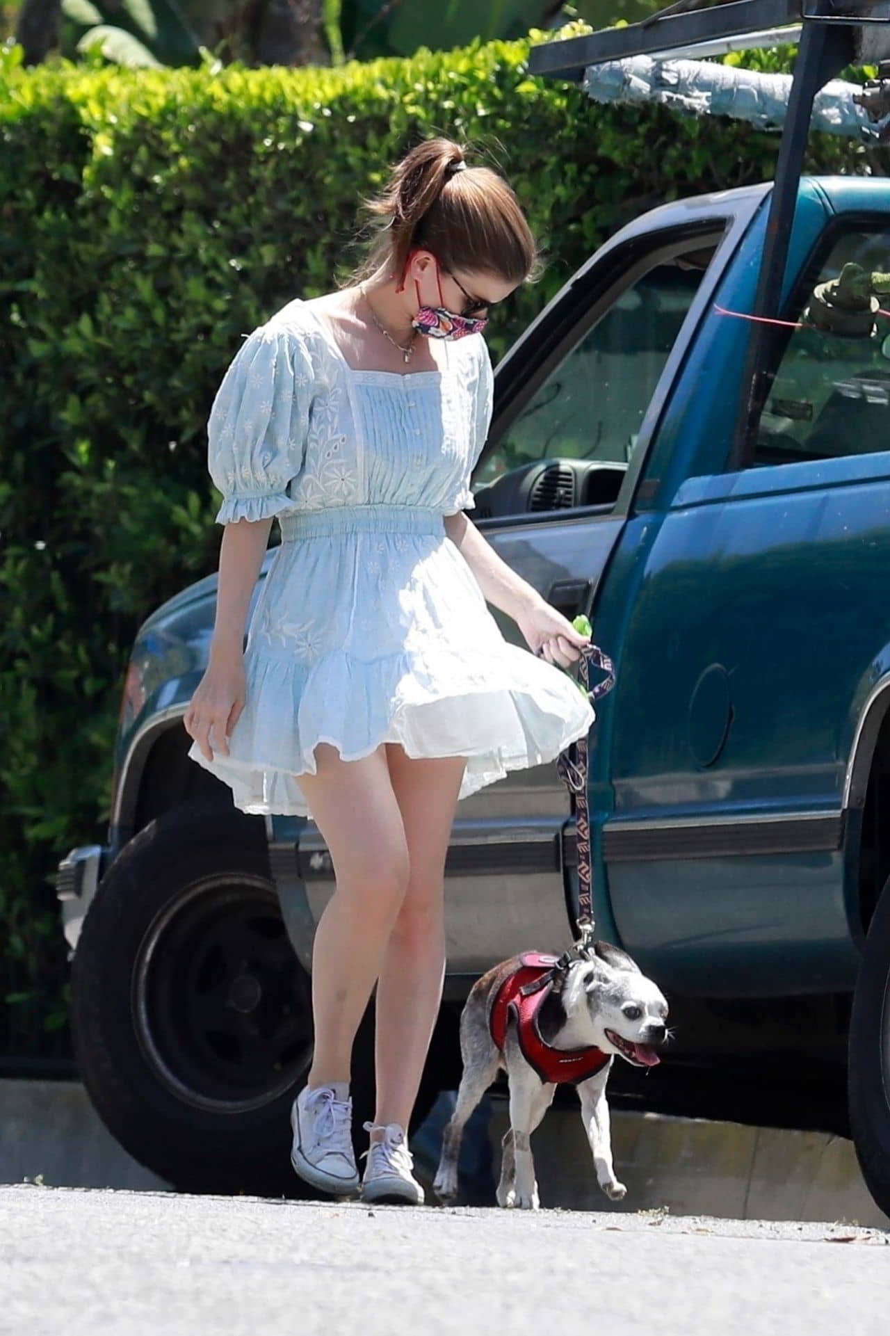 Kate Mara Wears Floral Face Mask and Summer Dress in Los Feliz, April 27, 2020 - 1