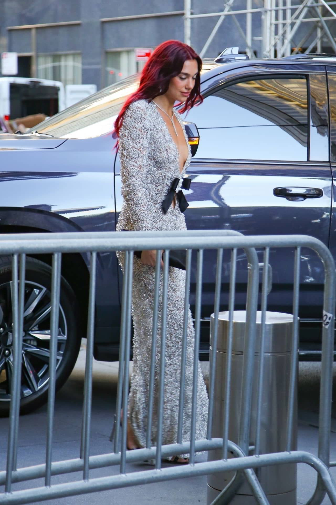 Dua Lipa Shines in a Long Silver Dress in NYC - 1