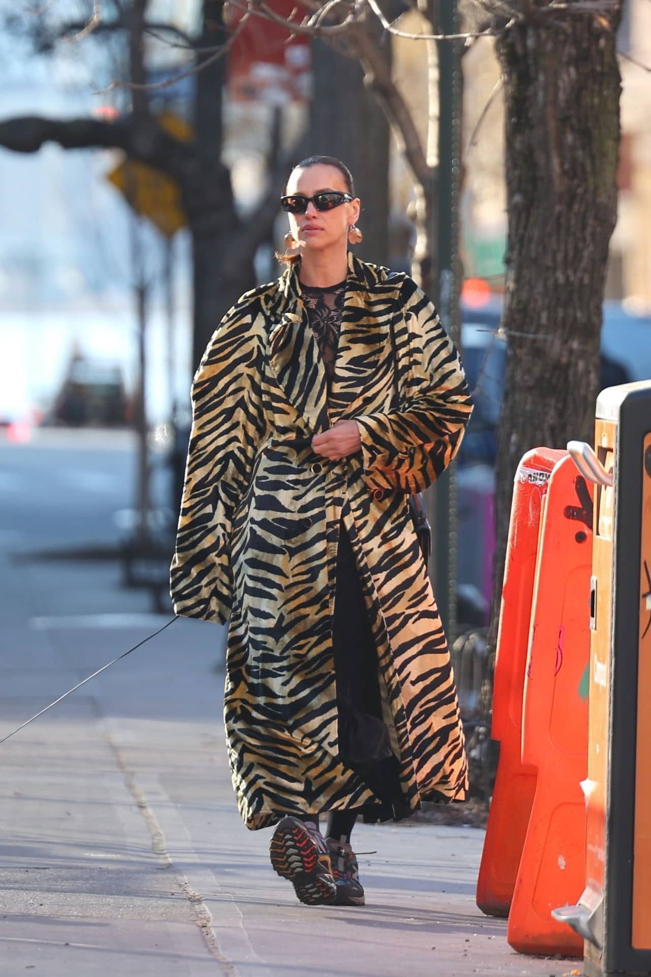 Irina Shayk in a Striking Tiger Print Coat in New York - 1